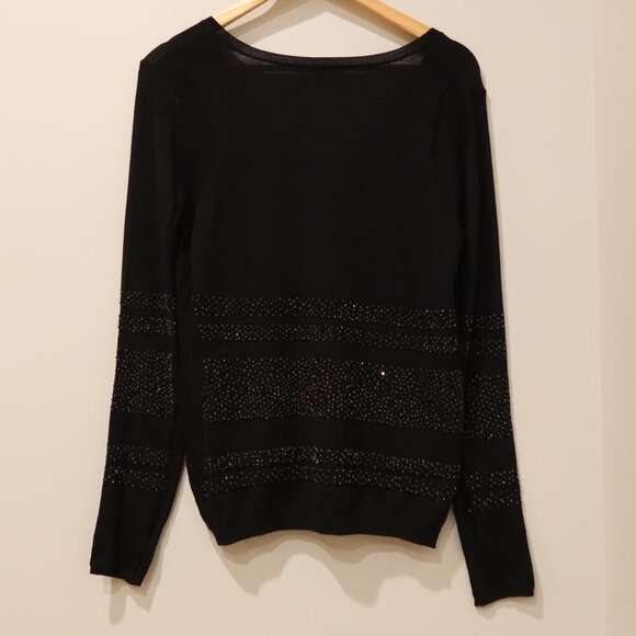SINCLAIRE 100% merino wool sweater black embellish beaded pullover long sleeve s - Picture 2 of 10
